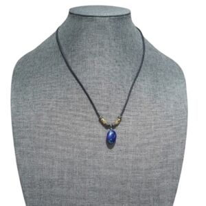 Y2K Artisan Blue & Green Gemstone Pendant Necklace Adjustable Cord